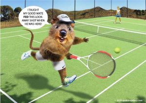 Poster of a Quokka playing tennis
