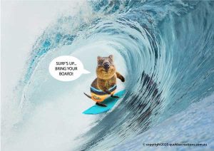 Poster of a Quokka surfing